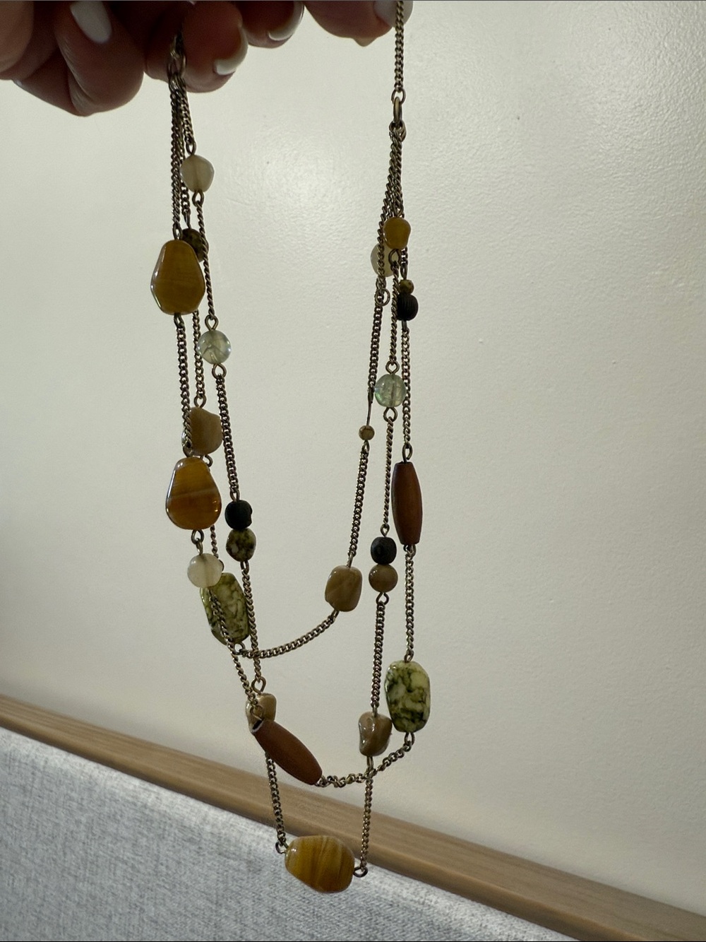 Multi-Strand Yellow Stone Women's Necklace with Earrings